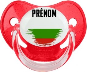 Drapeau effet pinceau Bulgarie avec prénom Tétine Physiologique Rouge à paillette