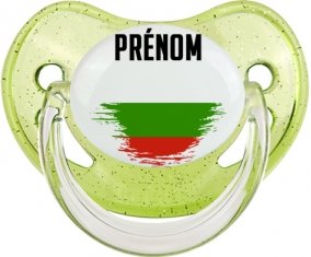 Drapeau effet pinceau Bulgarie avec prénom Tétine Physiologique Vert à paillette