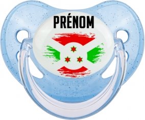 Drapeau effet pinceau Burundi avec prénom Sucette Physiologique Bleue à paillette