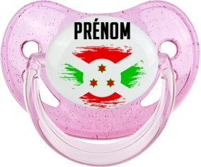 Drapeau effet pinceau Burundi avec prénom Sucette Physiologique Rose à paillette