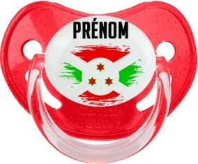 Drapeau effet pinceau Burundi avec prénom Sucette Physiologique Rouge à paillette