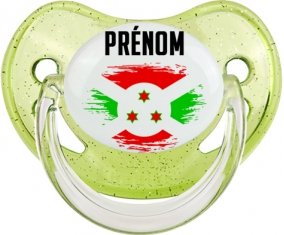 Drapeau effet pinceau Burundi avec prénom Sucette Physiologique Vert à paillette
