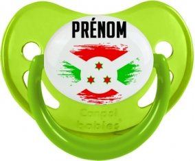 Drapeau effet pinceau Burundi avec prénom Sucette Physiologique Vert phosphorescente