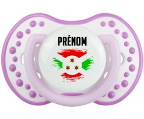 Drapeau effet pinceau Burundi avec prénom Sucette LOVI Dynamic Blanc-mauve classique