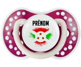 Drapeau effet pinceau Burundi avec prénom Sucette LOVI Dynamic Fuchsia phosphorescente