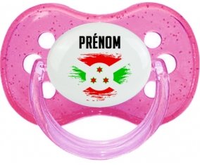 Drapeau effet pinceau Burundi avec prénom Sucette Cerise Rose à paillette