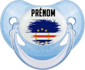 Drapeau effet pinceau Cap-Vert avec prénom Sucette Physiologique Bleue à paillette