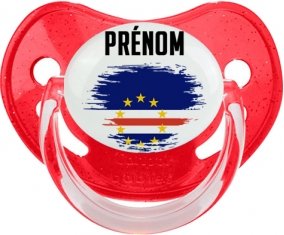 Drapeau effet pinceau Cap-Vert avec prénom Sucette Physiologique Rouge à paillette