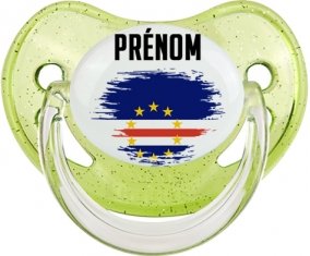 Drapeau effet pinceau Cap-Vert avec prénom Sucette Physiologique Vert à paillette