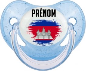 Drapeau effet pinceau Cambodge avec prénom Tétine Physiologique Bleue à paillette
