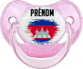 Drapeau effet pinceau Cambodge avec prénom Tétine Physiologique Rose à paillette