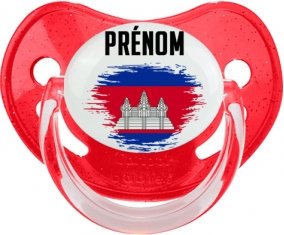 Drapeau effet pinceau Cambodge avec prénom Tétine Physiologique Rouge à paillette