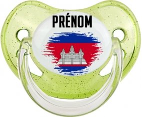 Drapeau effet pinceau Cambodge avec prénom Tétine Physiologique Vert à paillette