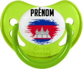 Drapeau effet pinceau Cambodge avec prénom Tétine Physiologique Vert phosphorescente