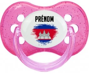 Drapeau effet pinceau Cambodge avec prénom Sucete Cerise Rose à paillette