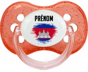 Drapeau effet pinceau Cambodge avec prénom Sucete Cerise Rouge à paillette