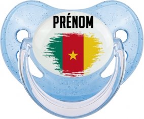 Drapeau effet pinceau Cameroun avec prénom Sucete Physiologique Bleue à paillette