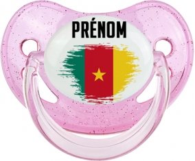 Drapeau effet pinceau Cameroun avec prénom Sucete Physiologique Rose à paillette