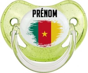 Drapeau effet pinceau Cameroun avec prénom Sucete Physiologique Vert à paillette