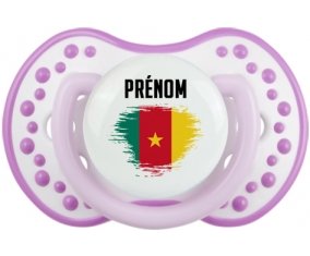 Drapeau effet pinceau Cameroun avec prénom Tétine LOVI Dynamic Blanc-mauve classique