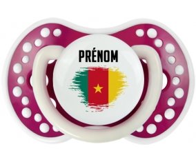 Drapeau effet pinceau Cameroun avec prénom Tétine LOVI Dynamic Fuchsia phosphorescente
