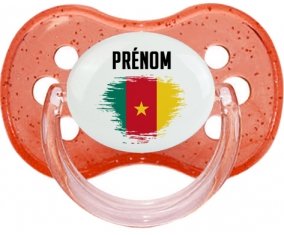 Drapeau effet pinceau Cameroun avec prénom Sucette Cerise Rouge à paillette