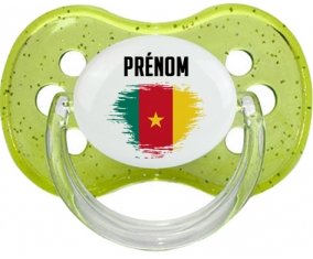 Drapeau effet pinceau Cameroun avec prénom Sucette Cerise Vert à paillette