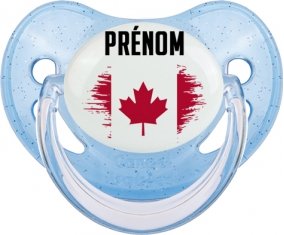 Drapeau effet pinceau Canada avec prénom Sucette Physiologique Bleue à paillette
