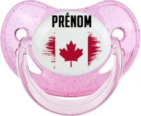 Drapeau effet pinceau Canada avec prénom Sucette Physiologique Rose à paillette