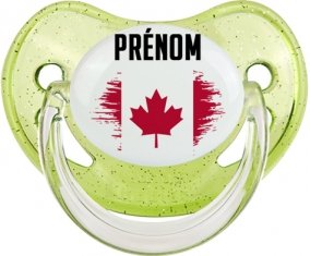 Drapeau effet pinceau Canada avec prénom Sucette Physiologique Vert à paillette