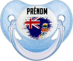 Drapeau effet pinceau Îles Caïmans avec prénom Sucette Physiologique Bleue à paillette