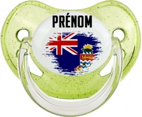 Drapeau effet pinceau Îles Caïmans avec prénom Sucette Physiologique Vert à paillette