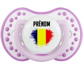 Drapeau effet pinceau Tchad avec prénom Tétine LOVI Dynamic Blanc-mauve classique