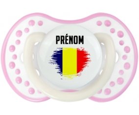 Drapeau effet pinceau Tchad avec prénom Tétine LOVI Dynamic Blanc-rose phosphorescente