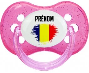 Drapeau effet pinceau Tchad avec prénom Sucette Cerise Rose à paillette