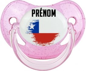 Drapeau effet pinceau Chili avec prénom Sucette Physiologique Rose à paillette