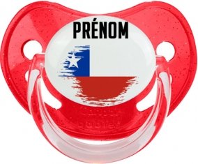 Drapeau effet pinceau Chili avec prénom Sucette Physiologique Rouge à paillette
