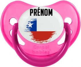 Drapeau effet pinceau Chili avec prénom Sucette Physiologique Rose phosphorescente