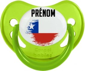 Drapeau effet pinceau Chili avec prénom Sucette Physiologique Vert phosphorescente