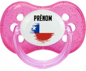 Drapeau effet pinceau Chili avec prénom Sucette Cerise Rose à paillette