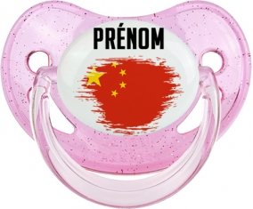 Drapeau effet pinceau Chine avec prénom Sucette Physiologique Rose à paillette
