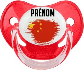 Drapeau effet pinceau Chine avec prénom Sucette Physiologique Rouge à paillette