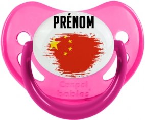 Drapeau effet pinceau Chine avec prénom Sucette Physiologique Rose phosphorescente