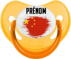 Drapeau effet pinceau Chine avec prénom Sucette Physiologique Jaune phosphorescente