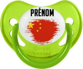 Drapeau effet pinceau Chine avec prénom Sucette Physiologique Vert phosphorescente