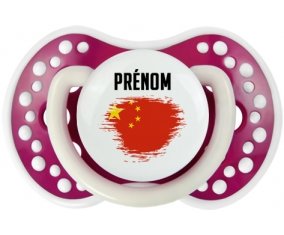Drapeau effet pinceau Chine avec prénom Sucette LOVI Dynamic Fuchsia phosphorescente