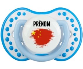 Drapeau effet pinceau Chine avec prénom Sucette LOVI Dynamic Blanc-bleu phosphorescente
