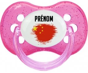 Drapeau effet pinceau Chine avec prénom Tétine Cerise Rose à paillette