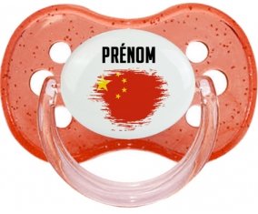 Drapeau effet pinceau Chine avec prénom Tétine Cerise Rouge à paillette