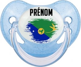 Drapeau effet pinceau L'île de noël avec prénom Tétine Physiologique Bleue à paillette